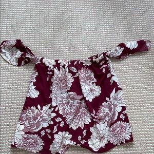 Maroon flower print off the shoulder top w sleeves
